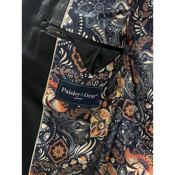 Paisley & Gray Men's Apparel Black Notch Trim Tuxedo Slim Fit Jacket Blazer 36R - Picture 10 of 13